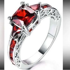 NWT Stunning Ruby Red Cubic Zirconia and Silver Tone Ring!